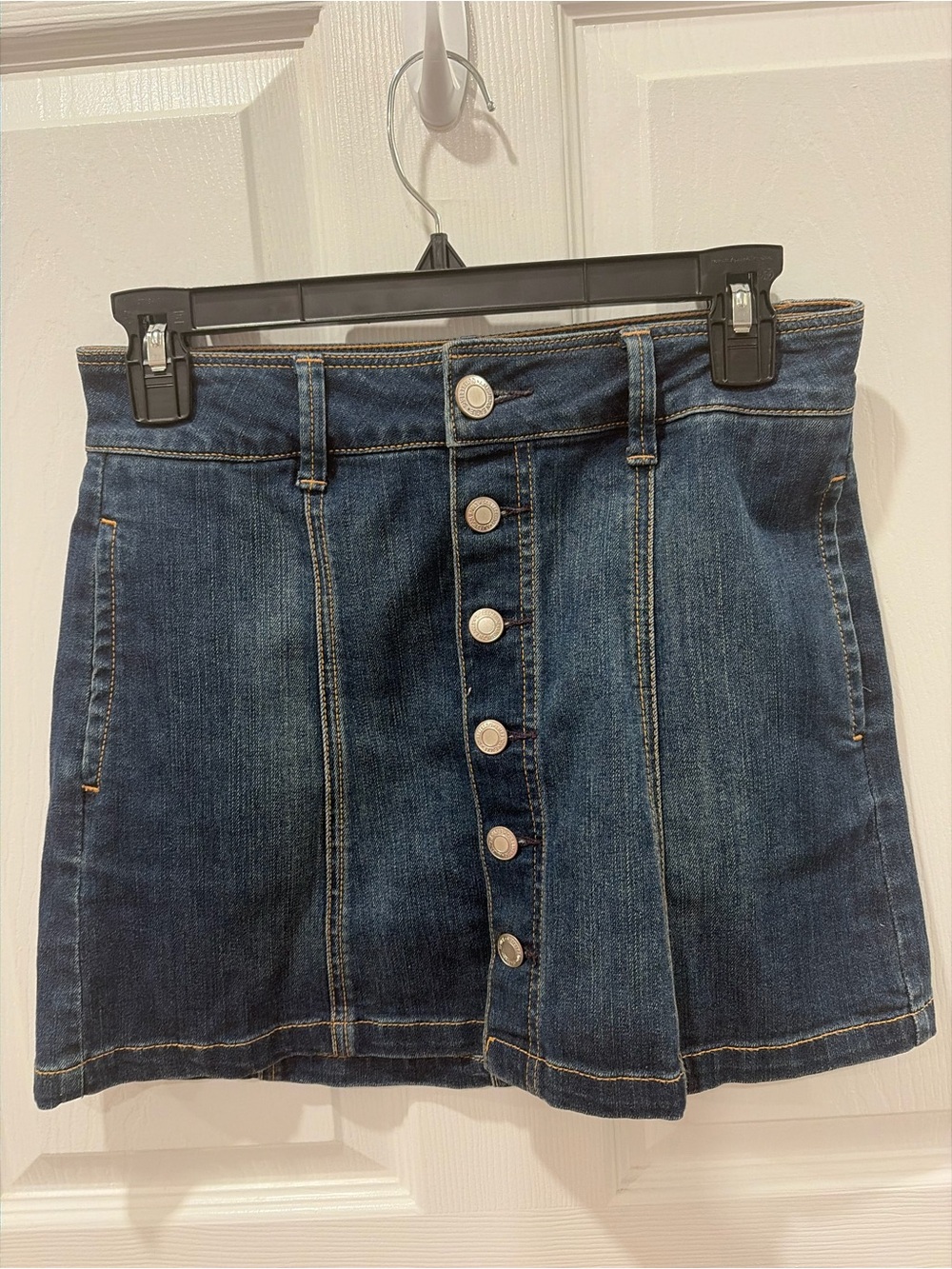 American Eagle Classic Dark Blue Button-Front Denim Skirt